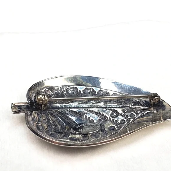 Vintage Danecraft Ornate Sterling Silver Signed Leaf Brooch - Picture 10 of 13